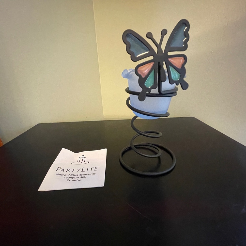 NIB Partylite Spiral Butterfly Lavender Glass Votive Candle Holder P7492